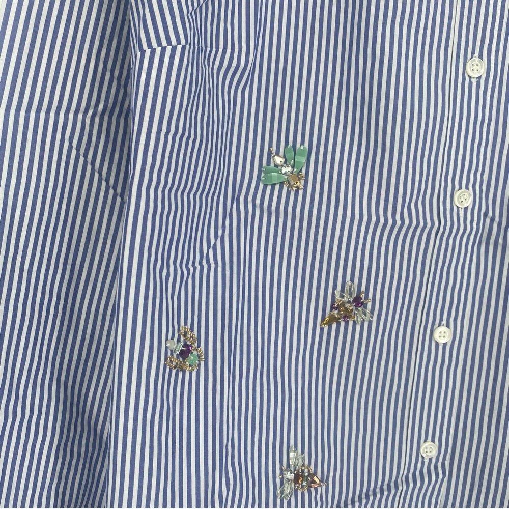 J.Crew Blue & White Striped Embellished Perfect Shirt Button Down - Picture 2 of 4